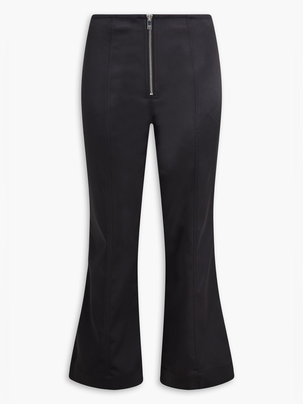 Ganni Satin Black Flared Pants with Front Zip, Sz 34
